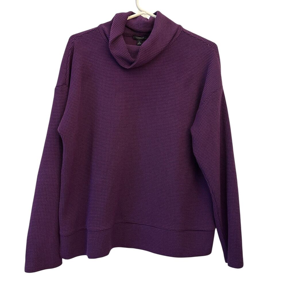 Talbots Purple Cowl Neck Waffleknit Cotton Blend Stretchy Blouse Size‎ M